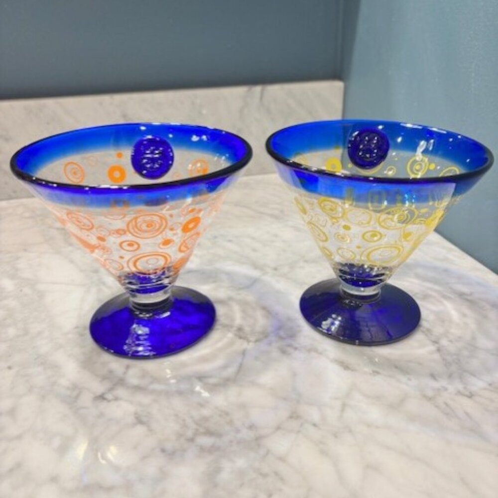 KOSTA BODA Royal Caribbean Handblown Margarita Martini Glass Cobalt OrangeYellow